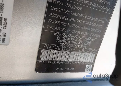 2020 Land Rover Range Rover Sport Svr z USA, uszkodzony, nr VIN SALWZ2REXLA743248